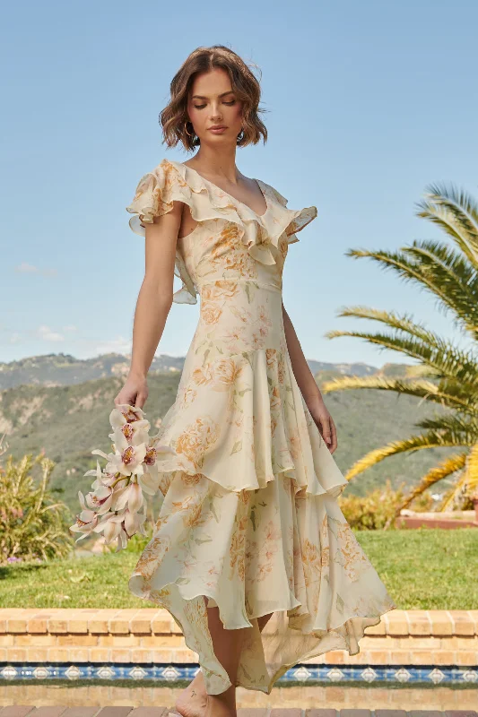Midi dresses with belted waists to accentuate the figure Once Upon a Time Ruffle Tiered Sinclair Midi Dress Midi dresses with belted waists to accentuate the figure Once Upon a Time Ruffle Tiered Sinclair Midi Dress
