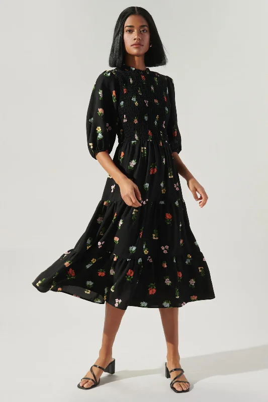 Midi dresses with ruffled hems for a romantic date night Remi Garden Floral Frazier Smocked Tiered Midi Dress Midi dresses with ruffled hems for a romantic date night Remi Garden Floral Frazier Smocked Tiered Midi Dress