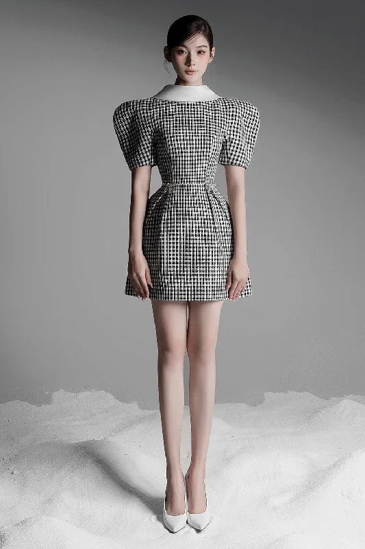 Mini dresses with one - shoulder designs Joy Fit and Flare Puffy Sleeved Jacquard Mini Dress Mini dresses with one - shoulder designs Joy Fit and Flare Puffy Sleeved Jacquard Mini Dress