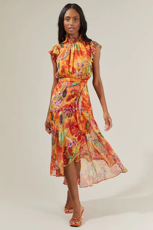 Midi dresses with denim fabric for a casual yet stylish day out Delilah Floral Blouson Drape Tiered Midi Dress Midi dresses with denim fabric for a casual yet stylish day out Delilah Floral Blouson Drape Tiered Midi Dress