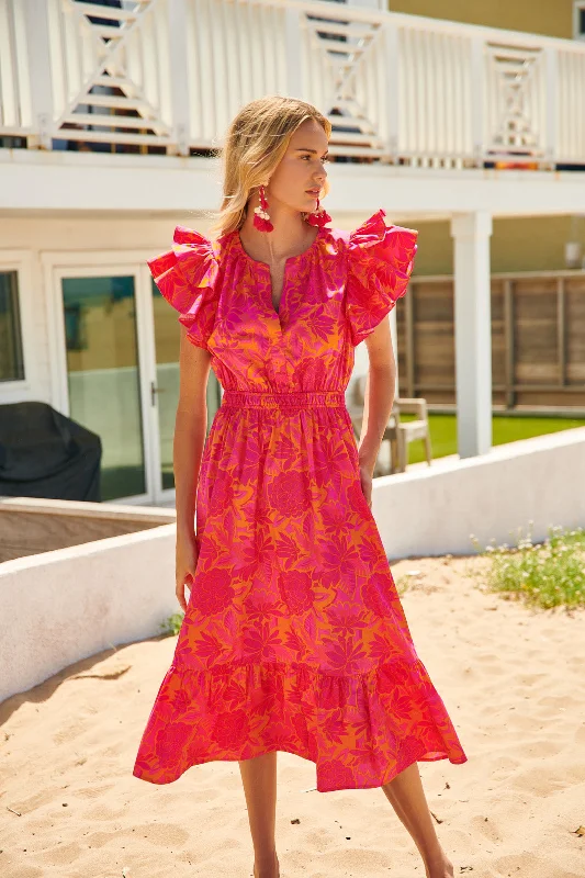 Midi dresses with keyhole backs for a flirty and unexpected detail Bali Tropics Jelina Ruffle Sleeve Midi Dress Midi dresses with keyhole backs for a flirty and unexpected detail Bali Tropics Jelina Ruffle Sleeve Midi Dress