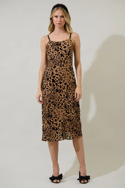 Midi dresses with embroidered accents for a unique and detailed design Cale Leopard Print Velvet Midi Dress Midi dresses with embroidered accents for a unique and detailed design Cale Leopard Print Velvet Midi Dress