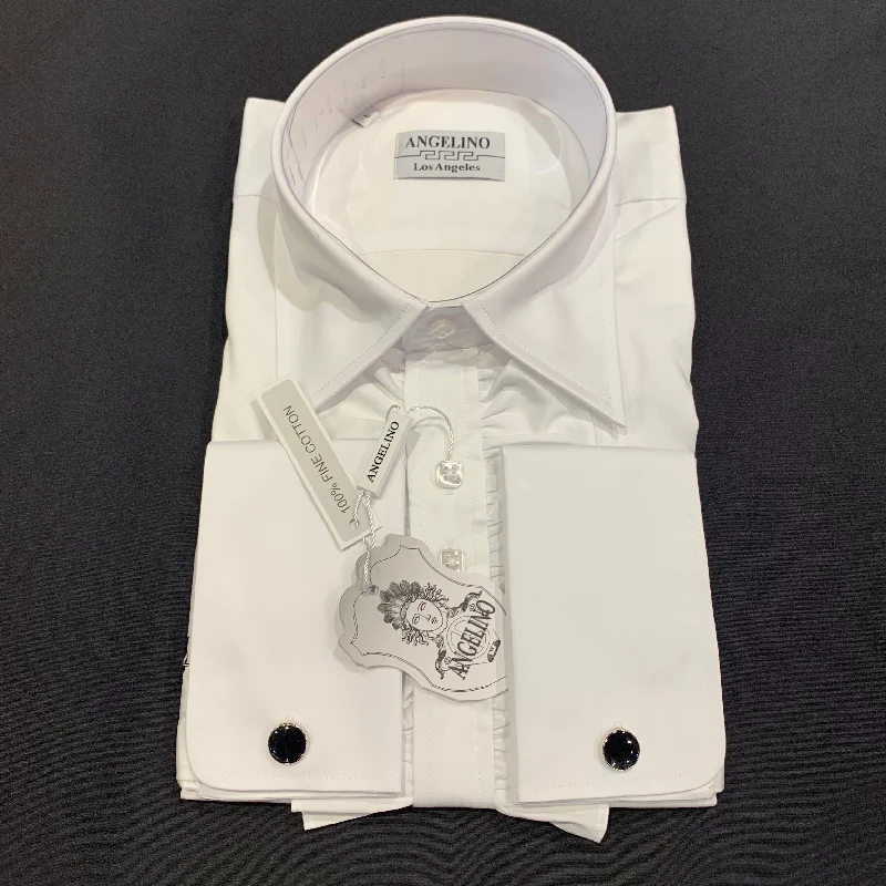 Angelino White Tuxedo Ruffle Button Up Shirt