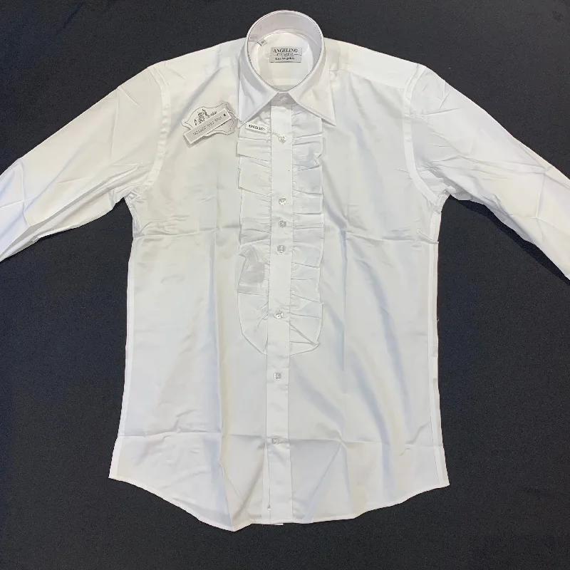 Angelino White Tuxedo Ruffle Button Up Shirt