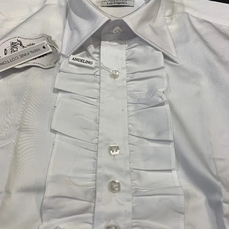 Angelino White Tuxedo Ruffle Button Up Shirt