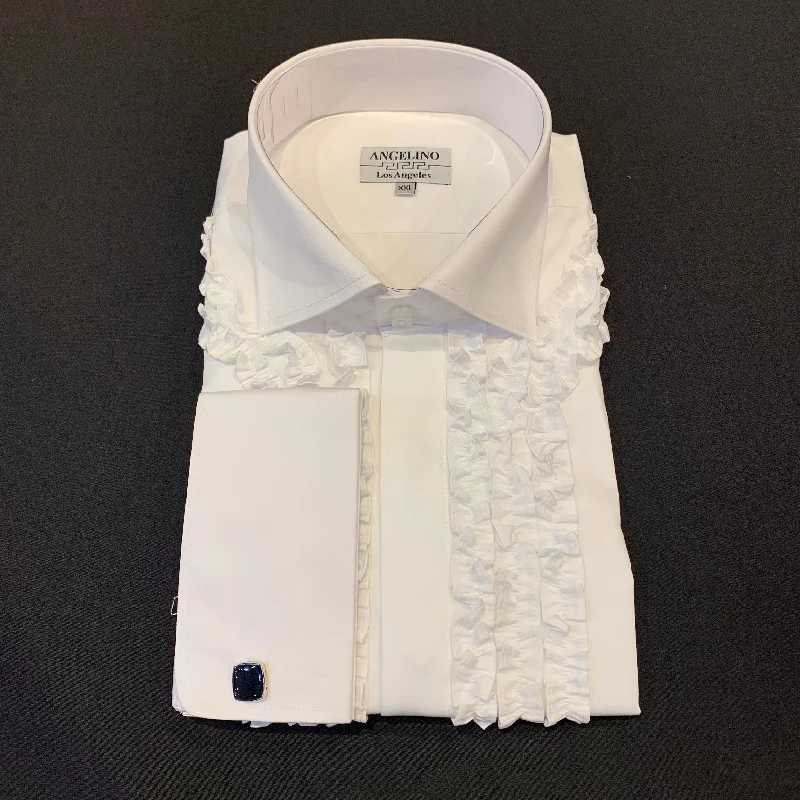 Angelino White Tuxedo Ruffle Button Up Shirt