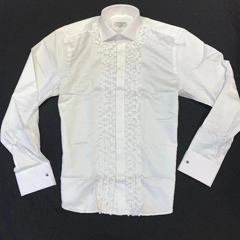 Angelino White Tuxedo Ruffle Button Up Shirt