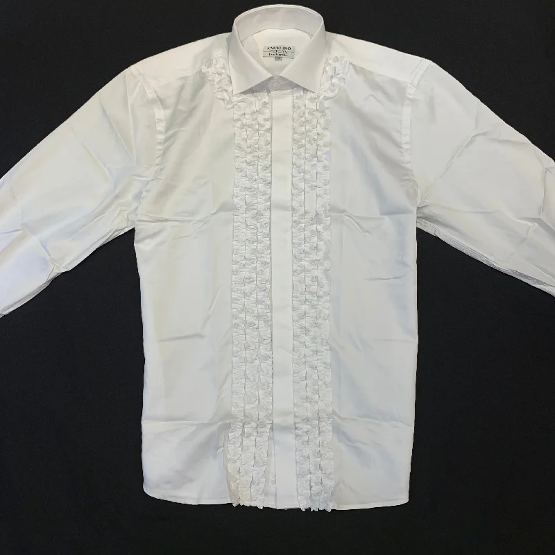 Angelino White Tuxedo Ruffle Button Up Shirt