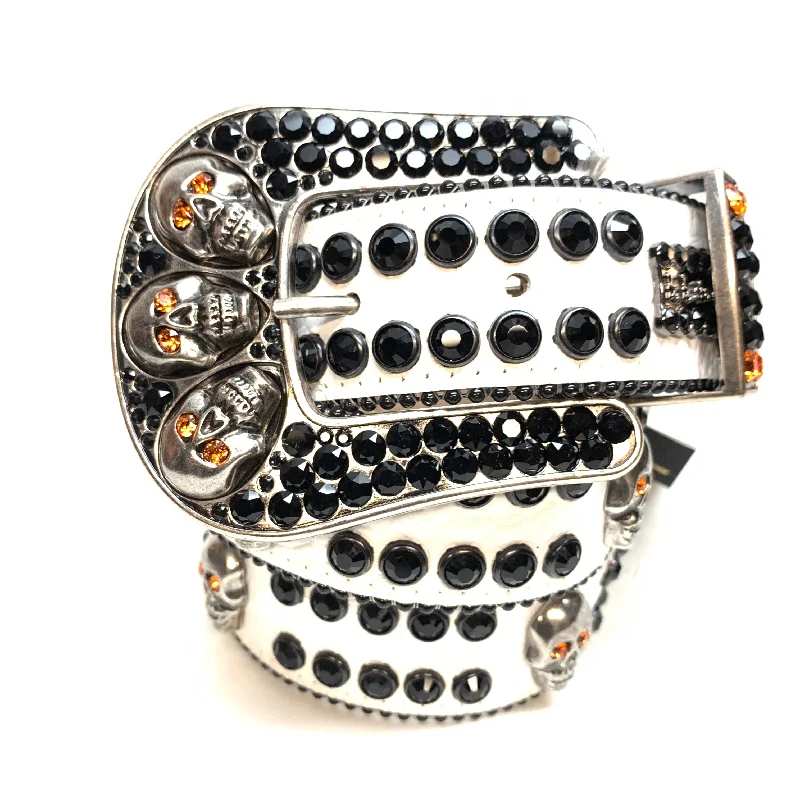 b.b. Simon White Black Skull Double Row Crystal Belt