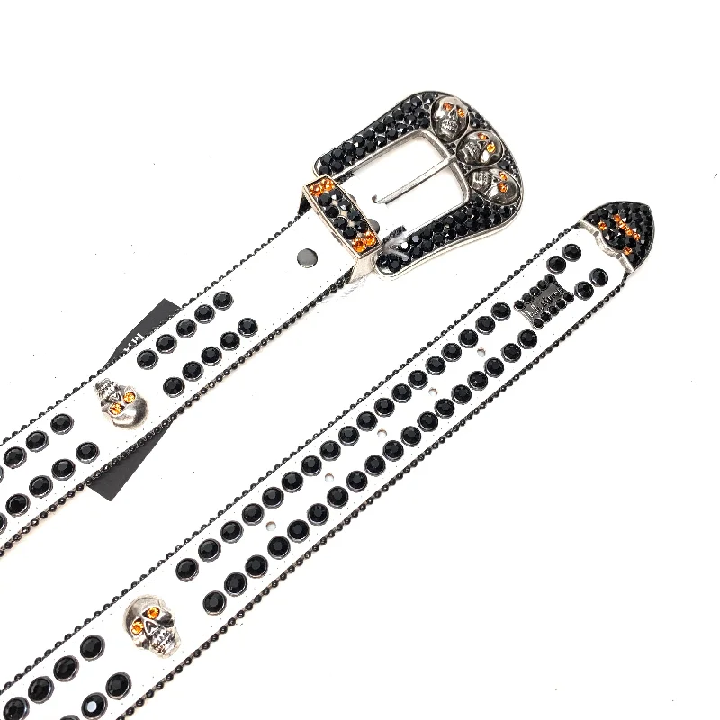 b.b. Simon White Black Skull Double Row Crystal Belt