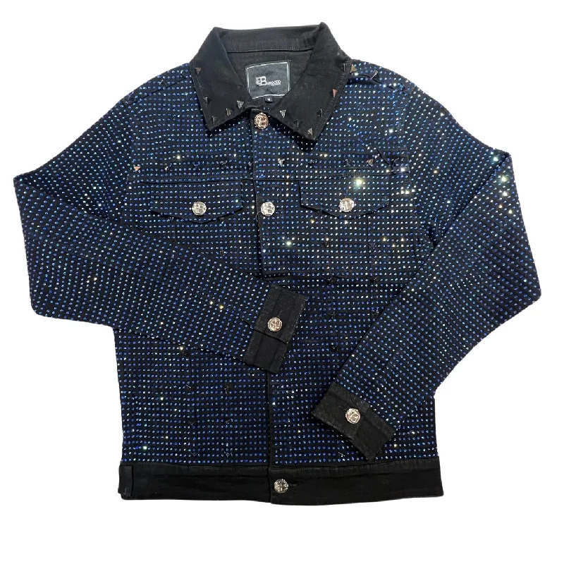 Barocco Black Fully Loaded Blue Crystal Spiked Jean Jacket