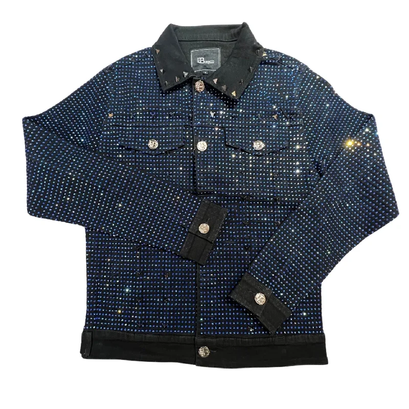 Barocco Black Fully Loaded Blue Crystal Spiked Jean Jacket