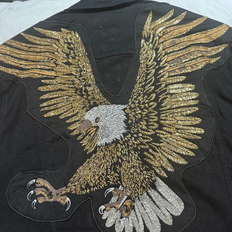 Barocco Eagle Hand Painted Sequin Black Jean Jacket