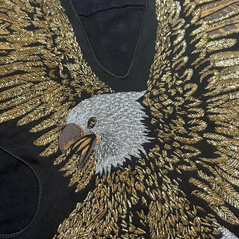 Barocco Eagle Hand Painted Sequin Black Jean Jacket