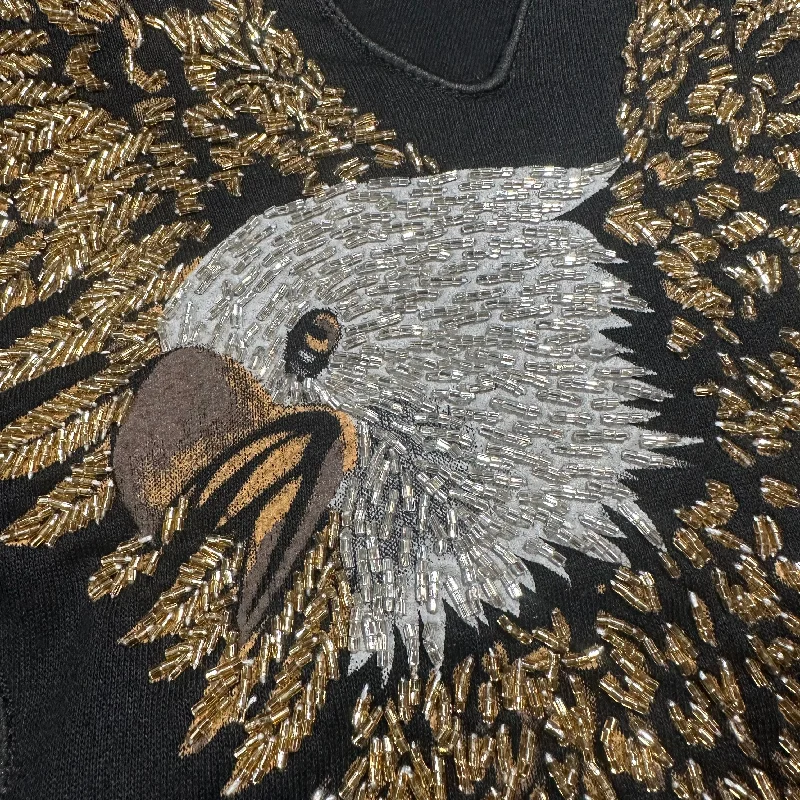 Barocco Eagle Hand Painted Sequin Black Jean Jacket