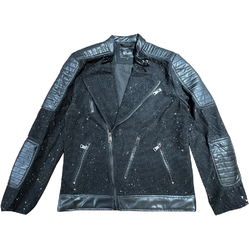 Barocco Men's Moto Black Fully Loaded Crystal Biker Jacket