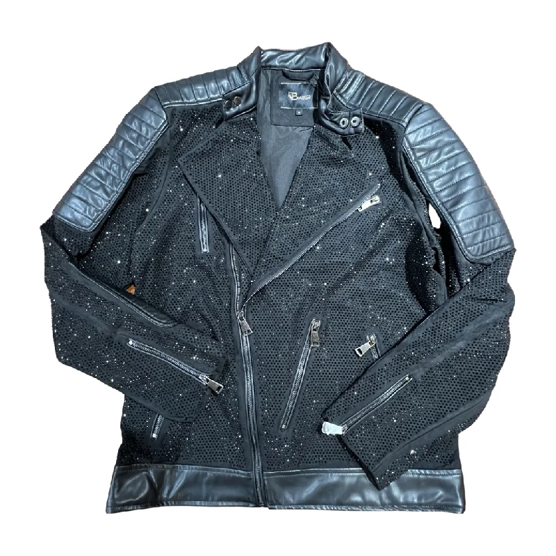 Barocco Men's Moto Black Fully Loaded Crystal Biker Jacket