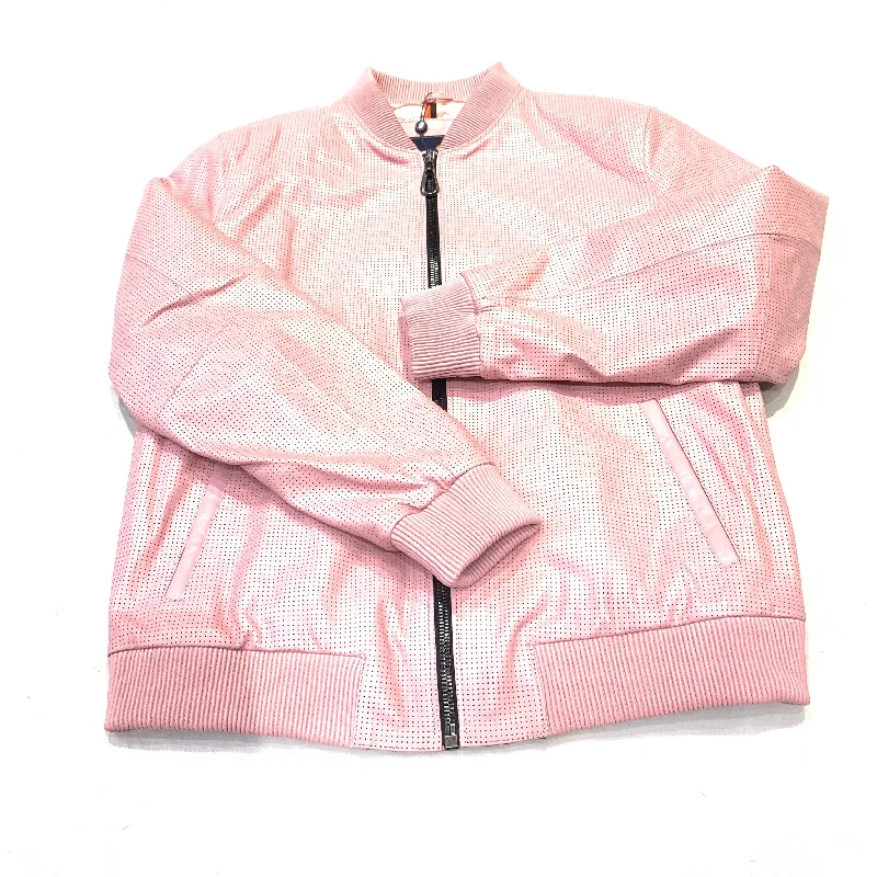 Kashani Baby Pink Perforated Lambskin Bomber Jacket