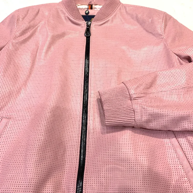 Kashani Baby Pink Perforated Lambskin Bomber Jacket