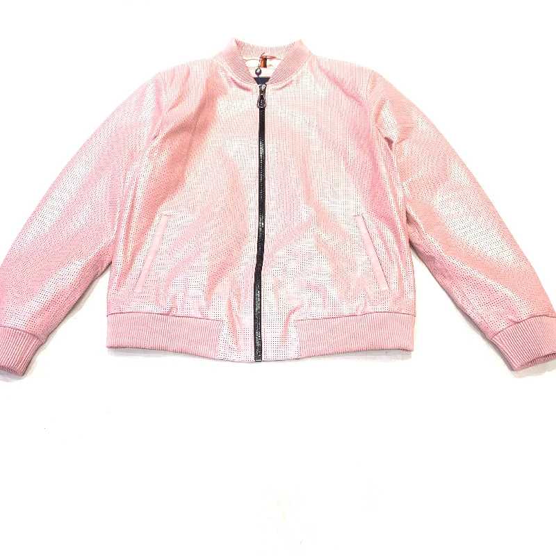 Kashani Baby Pink Perforated Lambskin Bomber Jacket