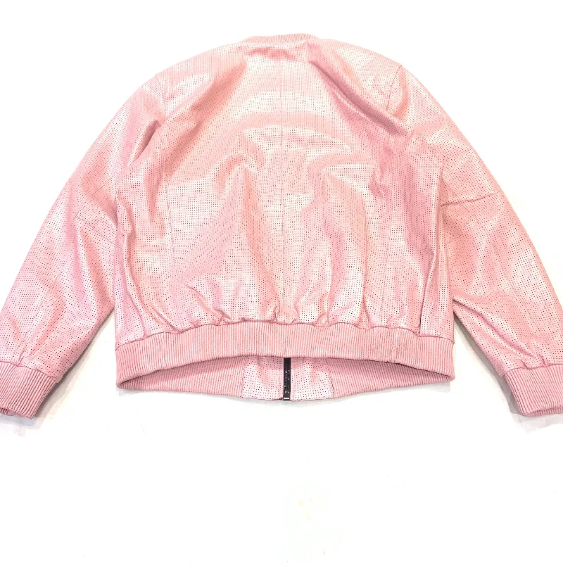 Kashani Baby Pink Perforated Lambskin Bomber Jacket