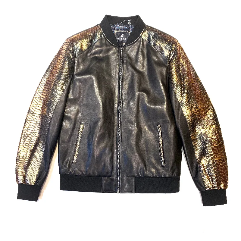 Barya NewYork Metallic Gold Python Bomber Jacket