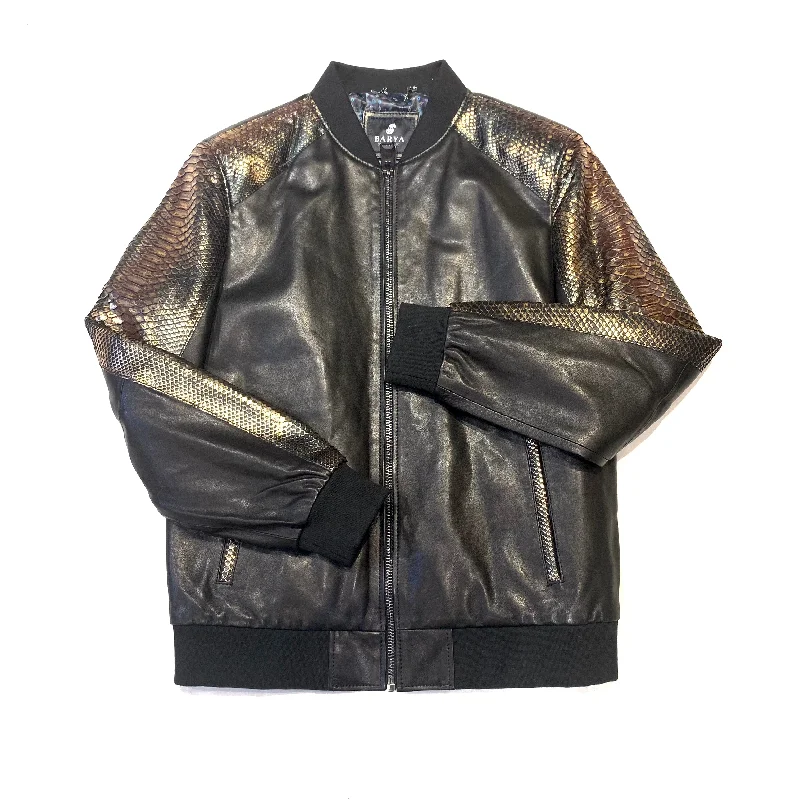 Barya NewYork Metallic Gold Python Bomber Jacket