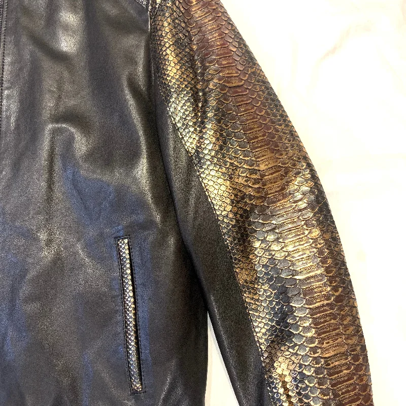 Barya NewYork Metallic Gold Python Bomber Jacket