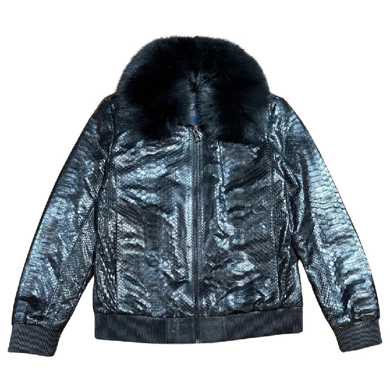 Barya NewYork Black Python Detachable Mink Collar Bomber Jacket