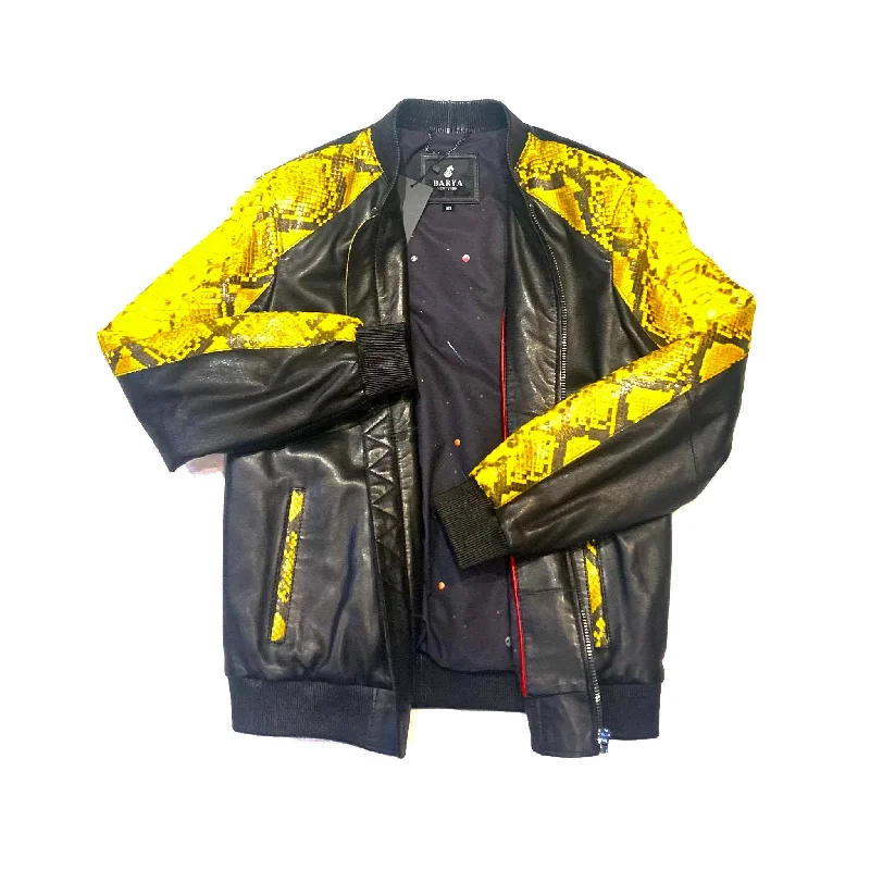 Barya NewYork Black-Yellow Python/ Lambskin Biker Jacket