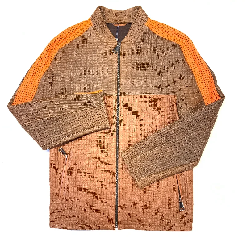 Barya NewYork Brown Orange 3-tone Perforated Lambskin Jacket