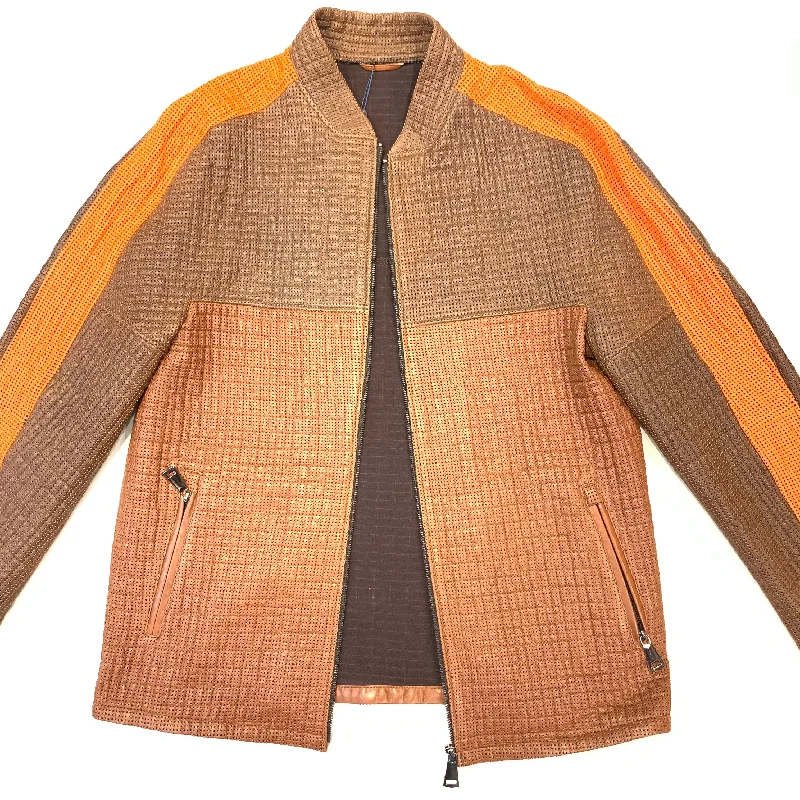 Barya NewYork Brown Orange 3-tone Perforated Lambskin Jacket