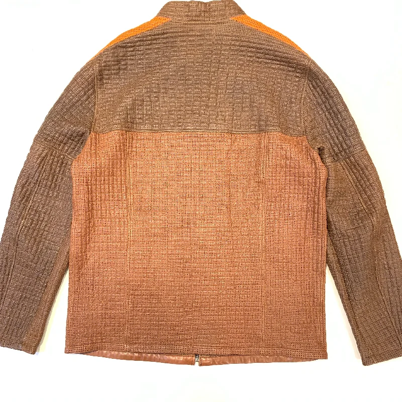 Barya NewYork Brown Orange 3-tone Perforated Lambskin Jacket