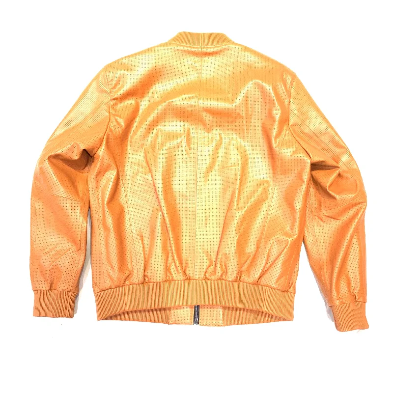 Barya NewYork Burnt Orange Perforated Lambskin Bomber Jacket