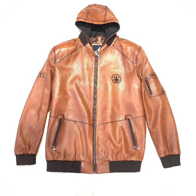 Barya NewYork MA1 Whiskey Lambskin Hooded Flight Jacket