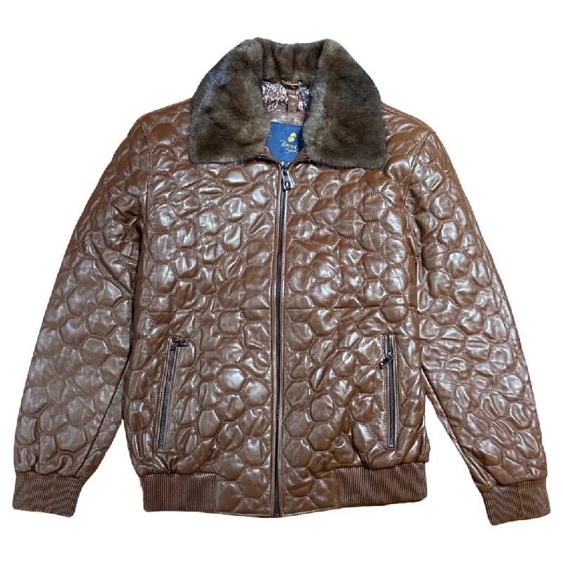 Barya NewYork Chocolate Quilted Lambskin Detachable Mink Collar Jacket