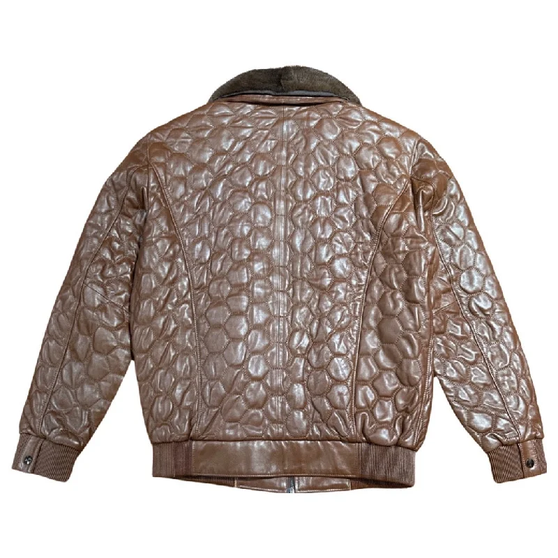 Barya NewYork Chocolate Quilted Lambskin Detachable Mink Collar Jacket