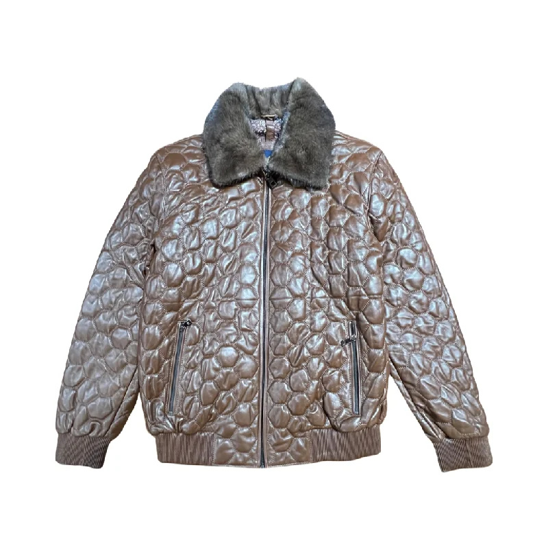 Barya NewYork Chocolate Quilted Lambskin Detachable Mink Collar Jacket