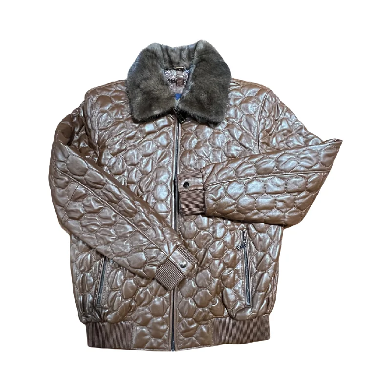 Barya NewYork Chocolate Quilted Lambskin Detachable Mink Collar Jacket