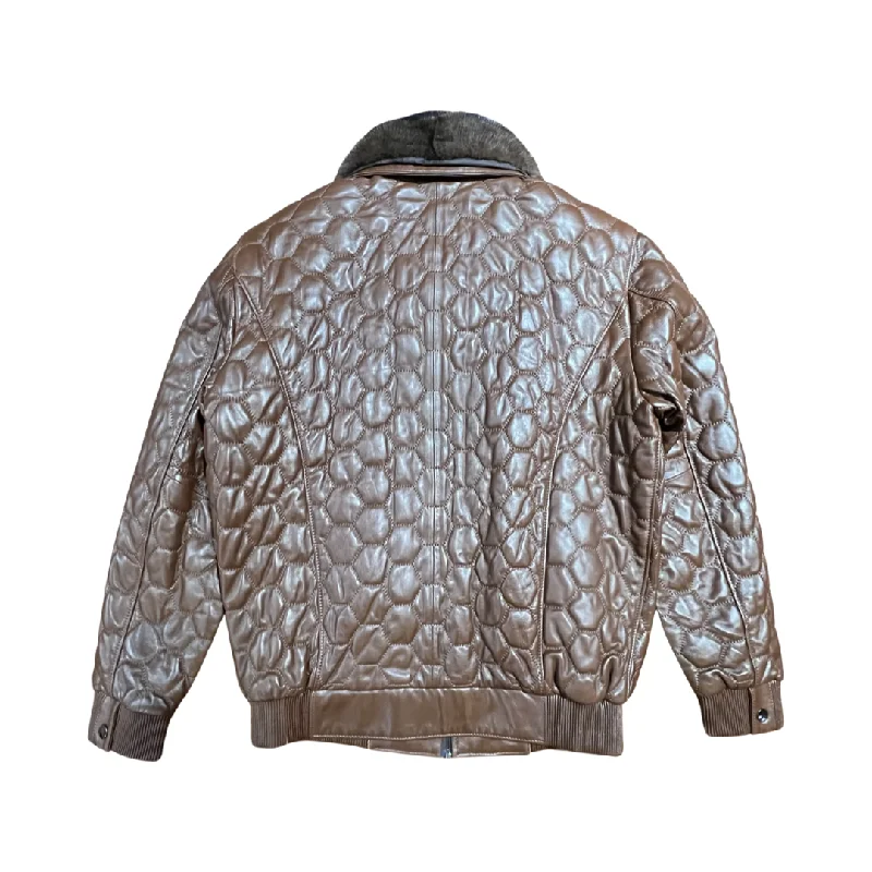 Barya NewYork Chocolate Quilted Lambskin Detachable Mink Collar Jacket