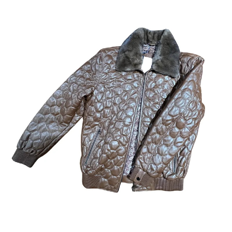 Barya NewYork Chocolate Quilted Lambskin Detachable Mink Collar Jacket