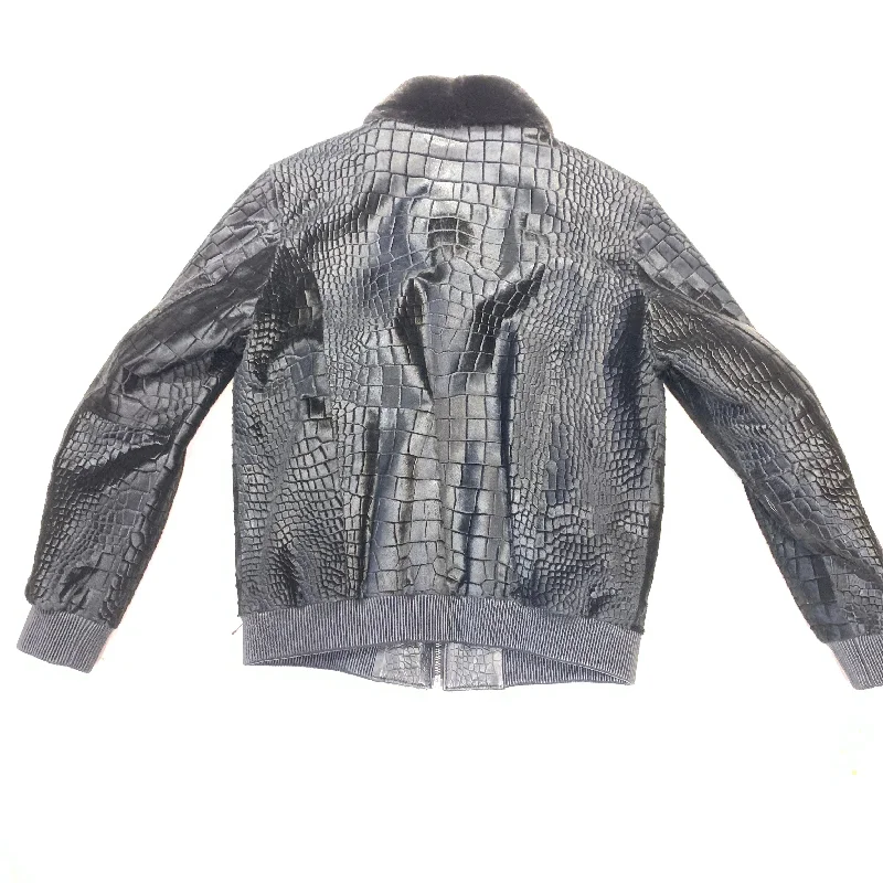 Barya NewYork Men's Full Pony Hair Embossed Gator Bomber Jacket