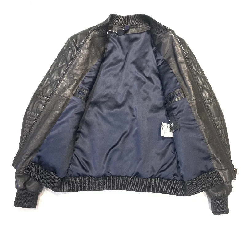 Barya NewYork Men's Navy Pony Hair Quilted Sleeve Bomber Jacket