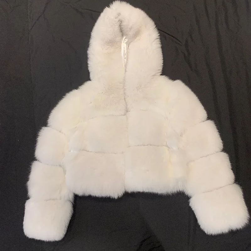 Barya NewYork Women's White Spliced  Arctic Fox Fur Hooded Coat