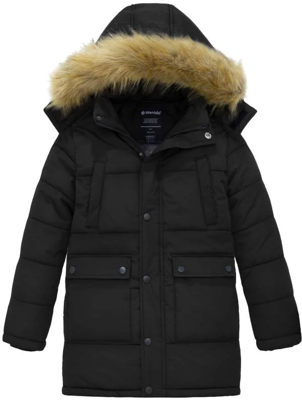 Boy's Mid-Long Warm Winter Coat Quilted Fleece Lined Puffer Jacket