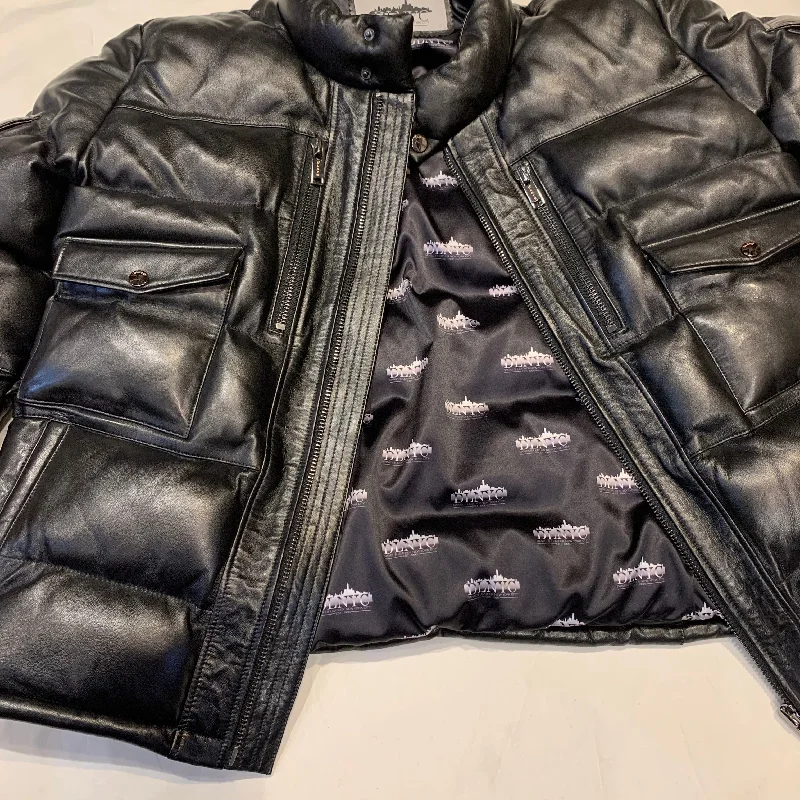 Daniels Leather Black Lambskin Quilted Puffer Bomber Jacket