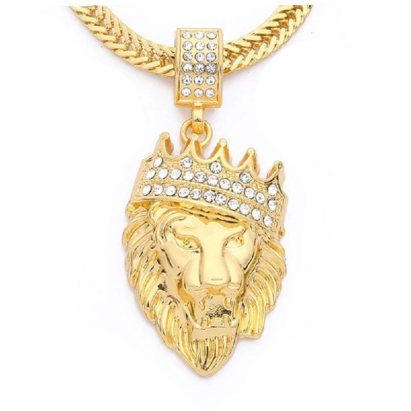 Father's Day! King of the Jungle Iced Out Pendant Necklace in 18K Gold