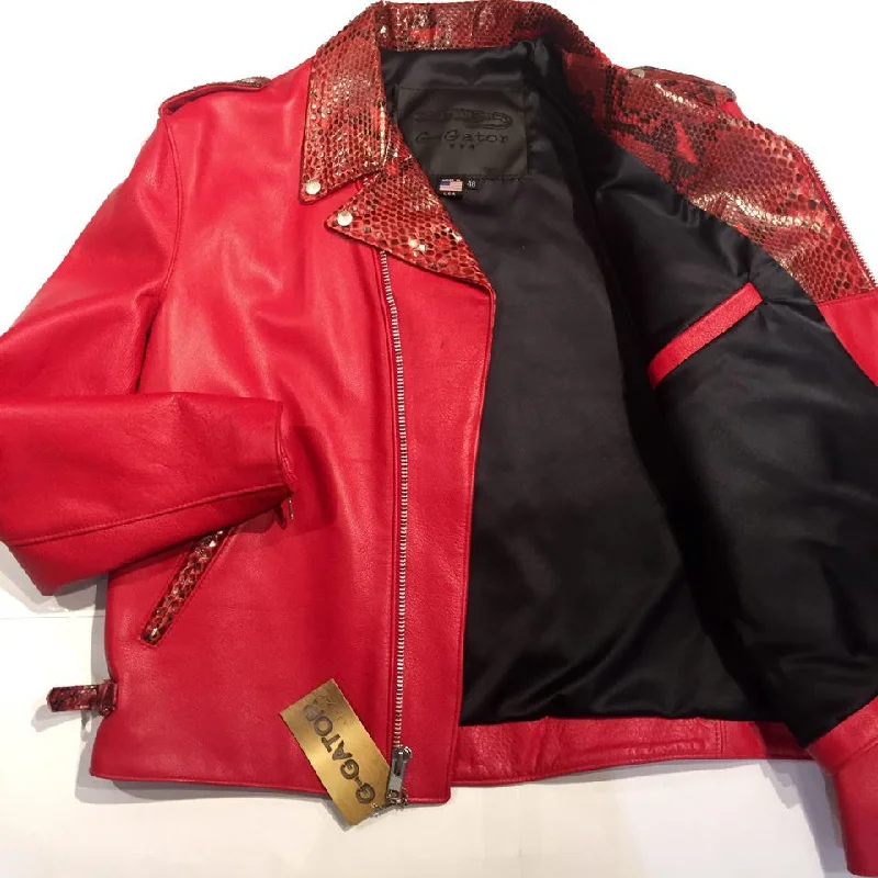 G-Gator Candy Red Diamond Back Python Biker Jacket