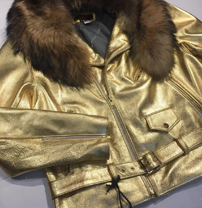 G-Gator Coyote Golden Lambskin Biker Jacket