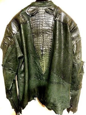 G-Gator Forest Green Crocodile/Lambskin Biker Jacket